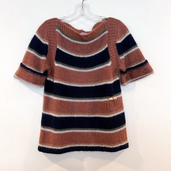 Calypso St Barth Mohair Blend Striped Short Sleeve Preppy Designer Knit Sweater - Picture 2 of 8